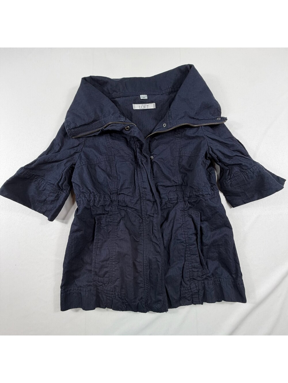LOFT Women's Navy Blue Lightweight Cotton Metallic Jacket XS